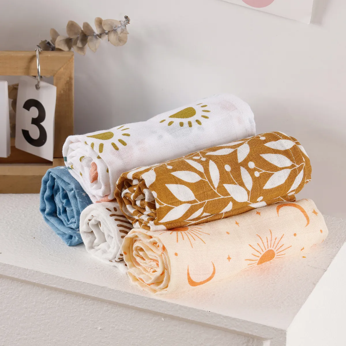 5pcs/set 60*60 Cm 100% Organic Cotton Fitted Crib Sheet Baby Bedding Soft Breathable Muslin Swaddle Blanket