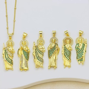 LS-D1141 Colgante de Latón Chapado en Oro con la Virgen María, Nuestra Señora de Guadalupe, Verde, con Circonita, Amuleto de San Judas, Joyería para Mujer y Unisex - Product Image 4