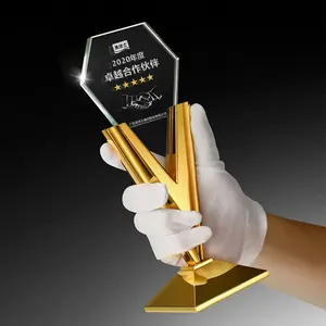 V Shape Trophy Award Crystal Trophy Blank Medal K9 Crystal Awards Metal For Business Gift Awards Souvenir Gifts