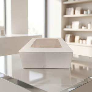 Caja para Pastel y Postres de Cartón Blanco Cuadrado de 6 Pulgadas, Reciclable, Resistente a la Grasa, Personalizable, con Ventana, para Hornear Donuts - Product Image 1