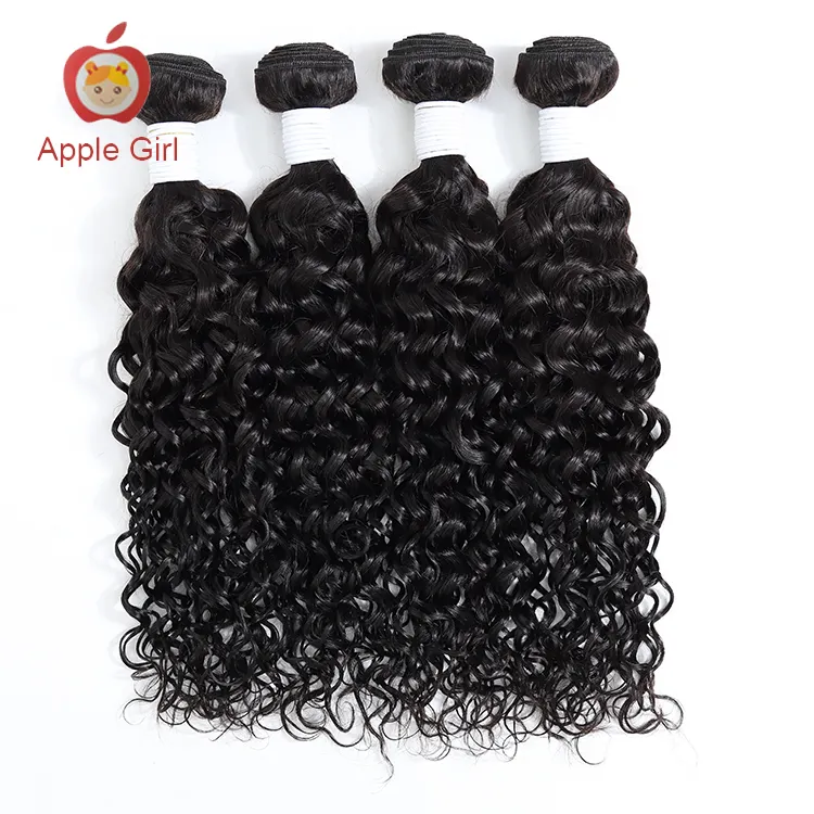 Apple kız perulu su dalga demetleri 100% insan saçı örgüsü paket Remy saç uzatma bakire manikür hizalanmış saç # 1B