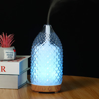 Nuevo Difusor de Aromaterapia de Vidrio con Patrón de Diamantes en Relieve, 100 ml, Humidificador, Florero, Luz Nocturna, Ultrasónico para el Hogar