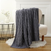 Plaid en tricot chenille doux 50x60 pouces, motif câble ondulé, écologique, chaud et confortable pour canapé, lit et salon