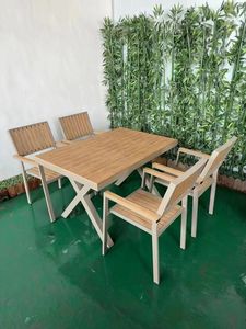 OTA-8149 Aluminum Stacking Outdoor Metal Wood <strong>Table</strong> <strong>Set</strong> Patio <strong>Garden</strong> Metal Coffee or Dinning Picnic Chairs <strong>Table</strong> <strong>Set</strong> - Product Image 2