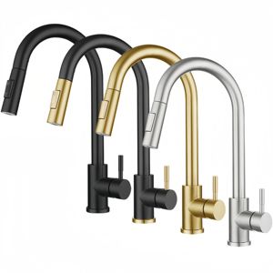 ก๊อกน้ำอ่างล้างหน้าในครัวสีดำ2024ก๊อกน้ำทองเหลือง<span class=keywords><strong>ซิงค์</strong></span><span class=keywords><strong>ครัว</strong></span>สังกะสีแบบดึงลงพ่นราคาถูก - Product Image 1