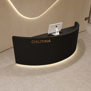 Mostrador de recepción de madera maciza moderno personalizado, mostrador de recepción pintado frontal de arco curvo, Mostrador de ropa de cajero de salón de belleza para oficina - Product Image 3