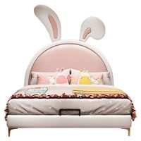 Ensemble de meubles de chambre d'enfant au design moderne et simple, lit simple et lit princesse pour filles, lit rembourré en bois au design lapin