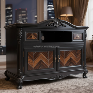 Buffet de salle à manger en bois massif sculpté à la main de style néoclassique français OE-FASHION, placage en chevron, pour villa de luxe - Product Image 4