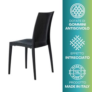 Sedie da Giardino Effetto Rattan in Polipropilene Antracite 39x46x81 Cm Impilabili Senza Braccioli per Esterni - Product Image 3