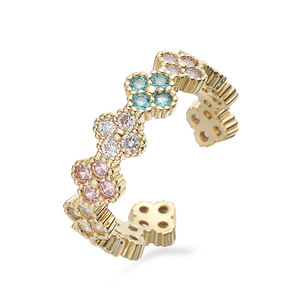 Bague élégante en cuivre de luxe léger avec zircon, trèfle à quatre feuilles, niche, pétale de fleur, couleur vive, réglable - Product Image 4