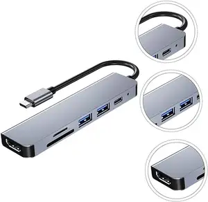 Adaptador multipuerto 6 en 1 USB C Hub: puertos HDMI 4K, USB 3,0 y USB2.0, estación de acoplamiento de concentrador de carga TF SD PD para computadora portátil, SY