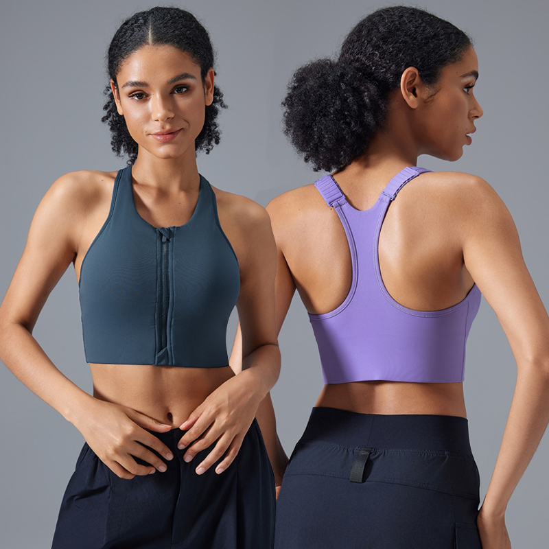 Front Zipper Racer Back Adjustable Plus Size High Support Sports Bra Workout Active Underwear High for Running Fitness Gym