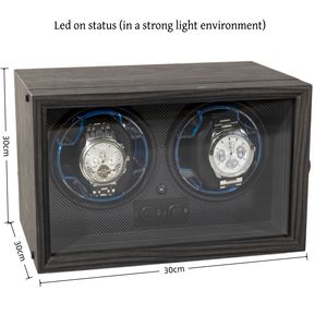 Boîte remontoir automatique pour 2 montres, entièrement intelligente, à arrêt automatique, silencieuse, motif bois d'ébène - Product Image 3