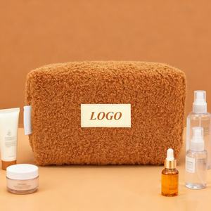 Роскошная мягкая плюшевая ткань большой емкости косметический Органайзер сумка на заказ персонализированный логотип застежка-молния Экологичная клетчатая Женская - Product Image 1