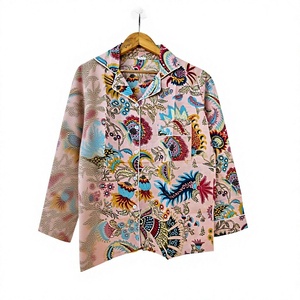 Ensemble de pyjama pour homme à manches longues à imprimé floral, tissu en satin 100% coton, vêtements de nuit décontractés, motif tissé, saison printemps, cadeau pour elle - Product Image 5