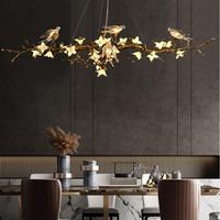 L49.2in Copper Branch Dining Table Long Chandelier Crystal Bird Gardenia Design Creative Personalized Art Luxury Pendant Light