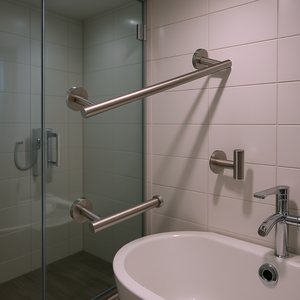 Ensemble d'accessoires de salle de bain DB en acier inoxydable brossé, support mural pour serviettes, porte-papier toilette, design minimaliste réglable - Product Image 2