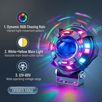 Projecteur LED auxiliaire pour moto, lampe spot dynamique RGB avec anneau de poursuite, DRL blanc jaune, faisceau haut/bas pour moto, VTT, UTV, tout-terrain