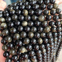 Perles rondes en obsidienne naturelle à reflets dorés de 4/6/8/10/12 mm, pierres précieuses polies, brin de perles pour la fabrication de bijoux DIY