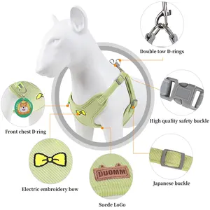 Set tali <span class=keywords><strong>Harness</strong></span> anjing peliharaan, rompi anjing sabuk dada korduroi untuk anak anjing kecil Medium, orang <span class=keywords><strong>Bulldog</strong></span> Perancis - Product Image 4