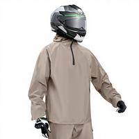 Prix d'usine – Manteau de pluie unisexe léger en polyester kaki avec demi-fermeture éclair et bande réfléchissante dorsale pour moto
