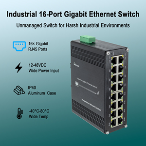 Switch <span class=keywords><strong>Ethernet</strong></span> industriel non géré Hereta 16 ports Gigabit 40 Gbps, ports RJ45, montage sur rail DIN, boîtier en alliage d'aluminium, large plage de tension 12-48VDC - Product Image 2