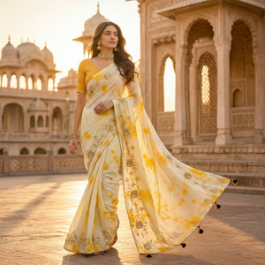 CHOHAN TEXTILE Fournisseur de Sarees Indiens Vintage Personnalisés en Soie Brodée Anti-Plis Jaune Vente en Gros OEM ODM Vêtements pour Femmes - Product Image 1