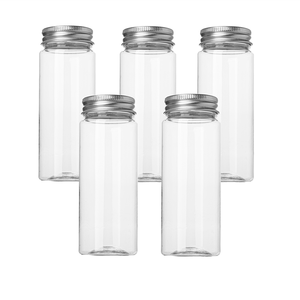 Empty 135 ml Food Storage Container Food Grade Candy Jars Plastic PET Transparent Storage Portable Candy Jars With Aluminum Lids