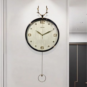 Deer Head Wall <b>Clock</b> Round Silent Sweeping Second Zinc Alloy Living Room Decor - Product Image 1