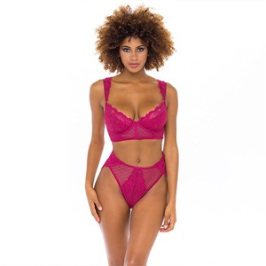 Ensemble soutien-gorge et culotte érotique, Lingerie rose néon, sous-vêtements transparents et Sexy pour femmes, nouvelle collection - Product Image 1