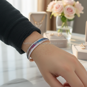 Rose Gold P. 925K Sterling Silver Micro Pave Cz Diamond Rainbow Baguette <b>Bangle</b> <b>Bracelet</b> - Product Image 3