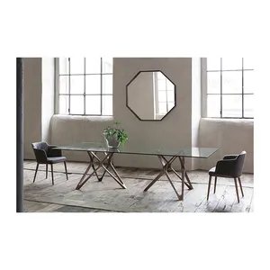 Struttura moderna e semplice in legno massello di frassino con tavolo da pranzo in pino riciclato in vetro temperato grigio set mobili per la casa per soggiorno