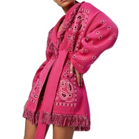 Women's Long Printed Knitted Tie-Up Cardigan Coat