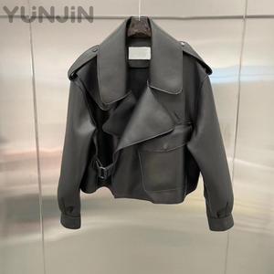 Женская куртка из натуральной кожи, из натуральной овечьей кожи, в стиле байкерской, с мехом, ветровка, бомбер, мотоциклетная, премиум-класса, для весны и осени - Product Image 1