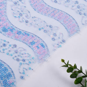 قماش دانتيل فاخر وأنيق مخصص للزفاف باللون الأزرق، 100% بوليستر شبكي، وزن متوسط 170 جرام/متر مربع، مطرز - Product Image 2