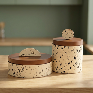 Boîte de rangement en bois artisanale avec couvercle rond, organiseur de cuisine, récipient décoratif pour la table, pot de rangement pour la maison - Product Image 3