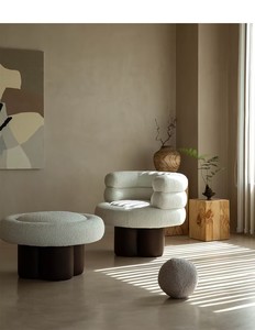 Fauteuil <span class=keywords><strong>de</strong></span> loisirs individuel nordique en tissu laine d'agneau rouge, design moderne pour appartement, chambre, <span class=keywords><strong>salle</strong></span> à manger, <span class=keywords><strong>salle</strong></span> <span class=keywords><strong>de</strong></span> <span class=keywords><strong>sport</strong></span> et extérieur - Product Image 3