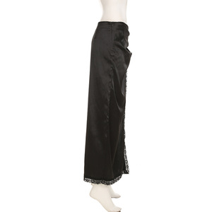 Women's Floral High-Thigh <strong>Wrap</strong> Midi <strong>Skirt</strong> with Pleated Detail Satin Lace Slit <strong>Skirt</strong> - Product Image 6