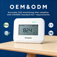 Aeropulse A200-CO2 Certifié CE Moniteur de CO2 haute précision avec grand écran LCD couleur, Testeur AQI multi-capteurs 3-en-1, Analyseur de gaz à batterie