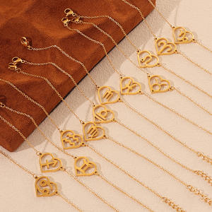 Pulsera de Joyería Versátil de Moda, Pulsera de Acero Inoxidable Chapada <span class=keywords><strong>en</strong></span> Oro de 18K <span class=keywords><strong>con</strong></span> Dije de Corazón y 12 Signos del Zodiaco para Mujer - Product Image 2