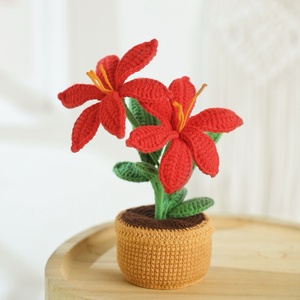 Flor Artificial Hecha a Mano de Ganchillo, Rosa, Lirio de los Valles, Tulipán, Decoración para el Hogar, Tejido de Hilo, <span class=keywords><strong>Maceta</strong></span> de Escritorio para Oficina - Product Image 5