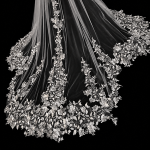Velo da sposa con bordo in pizzo, lungo strascico a cattedrale, nuovo stile, accessorio per capelli per matrimoni in stile boho, foresta e cerimonie in chiesa - Product Image 2