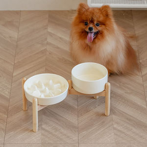 Ensemble de deux gamelles surélevées en céramique pour animaux de compagnie avec support en bois, gamelle anti-étouffement pour chat, protection du cou, anti-renversement - Product Image 5