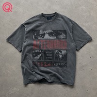T-shirt Homme 100% Coton Personnalisé Rétro Gris Délavé avec Imprimé Numérique Graphique Collage 'Keep Out' Coupe Boxy Vintage Streetwear pour Usage Quotidien