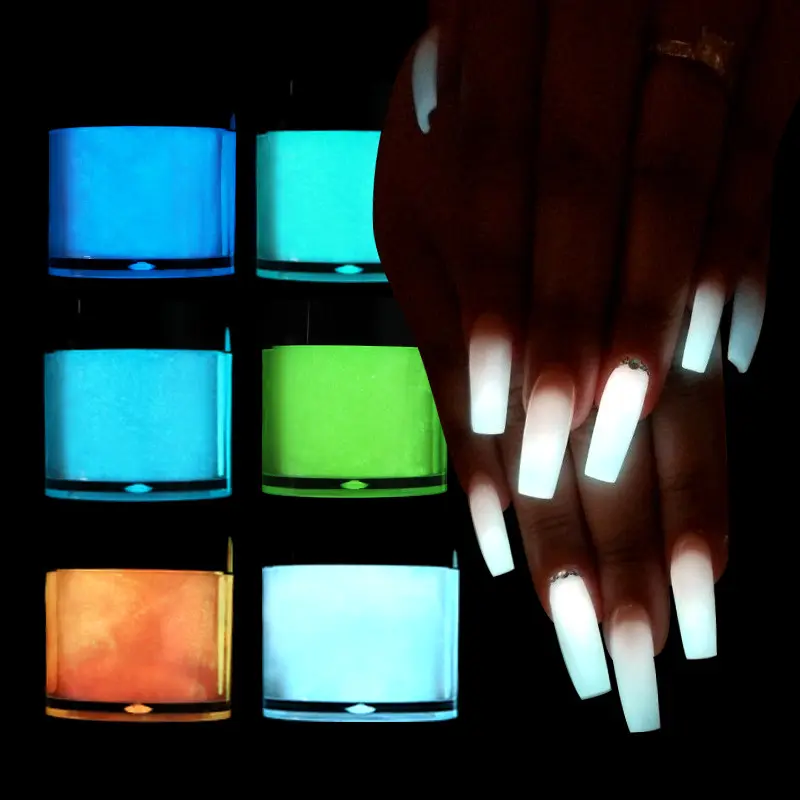 3 in 1 glow in the dark Acrylic Dipping Nail Powder luminous Glitter Bulk Color Fast Dry Acrylic powder nails wholesale