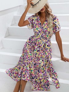 Nuevo Vestido Largo Casual de Verano para Mujer 2026 con Estampado Floral, Abertura Lateral, Cuello en V y Cintura Natural, Ecológico - Product Image 6