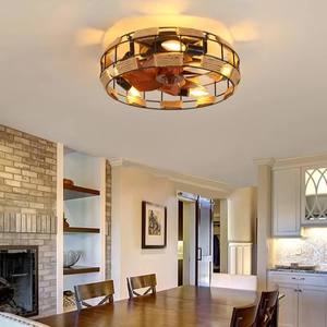 Ventilateur de plafond en métal à 7 pales de style européen pour salon, ampoule LED en corde tressée (3500K blanc chaud), moteur DC silencieux <30dB et 6 vitesses - Product Image 3