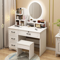 Ensemble de coiffeuse moderne blanche avec miroir LED intelligent, tabouret et 4 tiroirs pour chambre à coucher