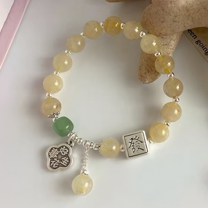 Natural Citrine Bracelet S999 Pure <b>Silver</b> Chinese Style Lucky <b>Charm</b> Unisex Everyday Wear - Product Image 1