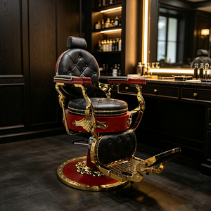 Traditional Red Faux Leather <b>Barber</b> <b>Chair</b> Hydraulic Adjustable Height Salon Furniture Round Base - Product Image 3